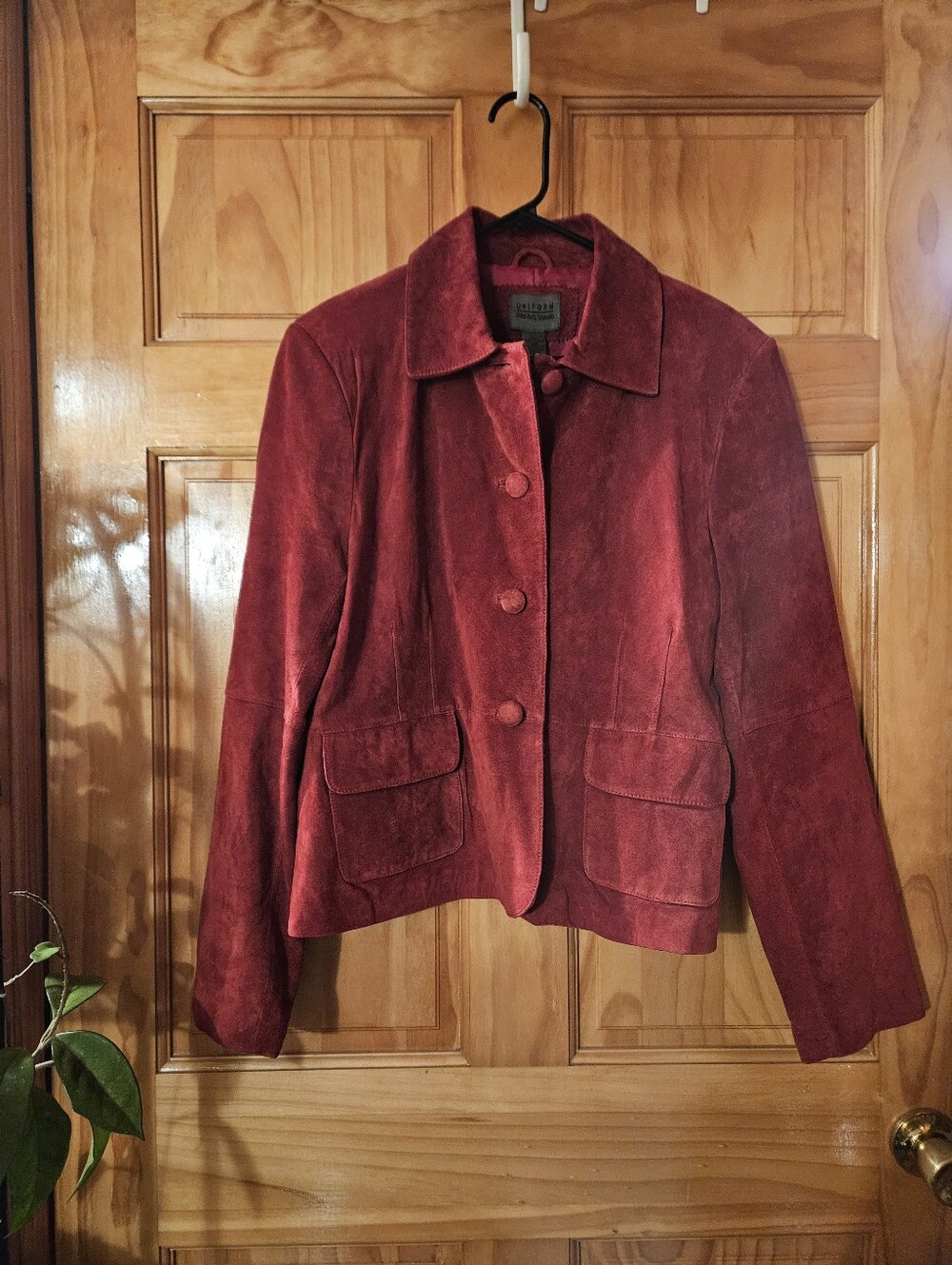 Red Suede Button-Front Jacket